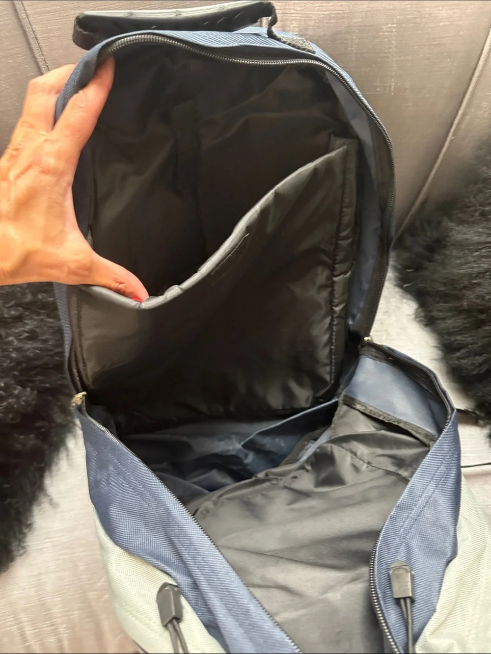 Navy and Gray Men's Backpack with Red Accent